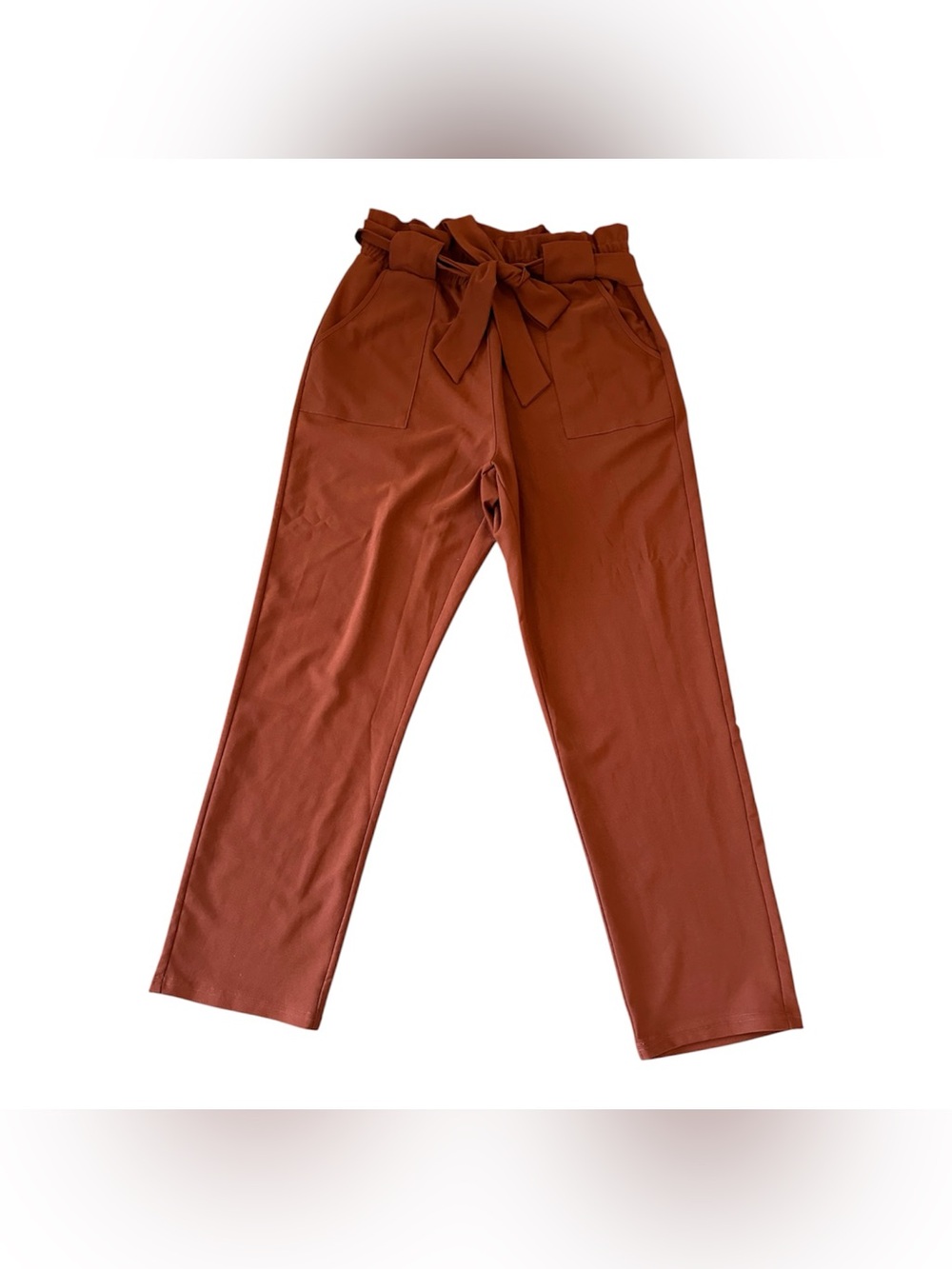 Large Kancy Kole rust orange paper bag waist belted pants business work dressy